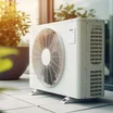An air source heat pump unit installed outside a residential building