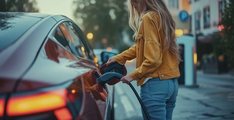 A person plugging an EV charger into a car