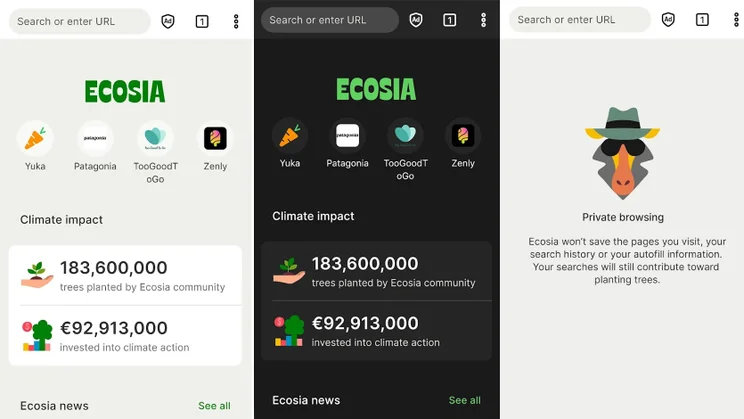 Ecosia screenshots