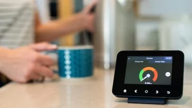 woman uses a kettle next to a smart meter