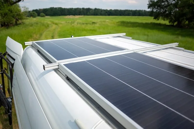 Solar panels on top of a camper van