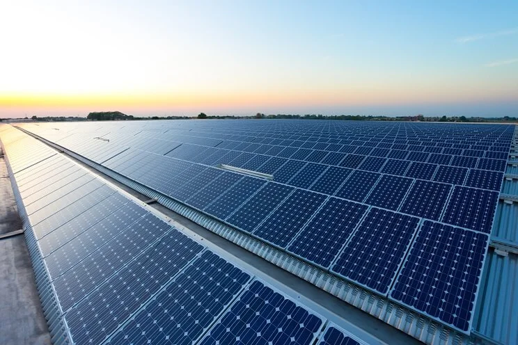 Rows of solar panels in a field