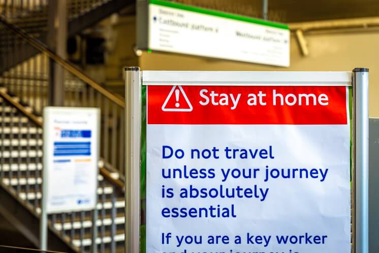stay at home sign in transport hub