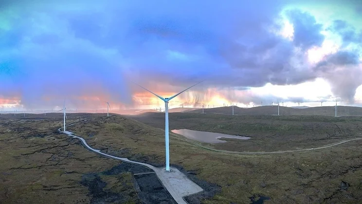A wind turbine, part of the Viking Wind Farm