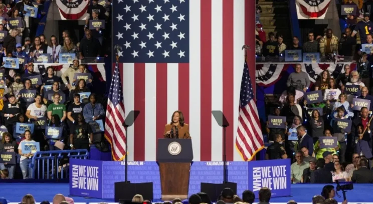 Kamala Harris addressing a rally