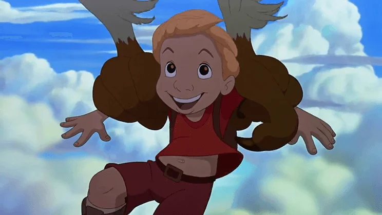 cody from a disney film called the rescuers down under, being held by an eagle's talons