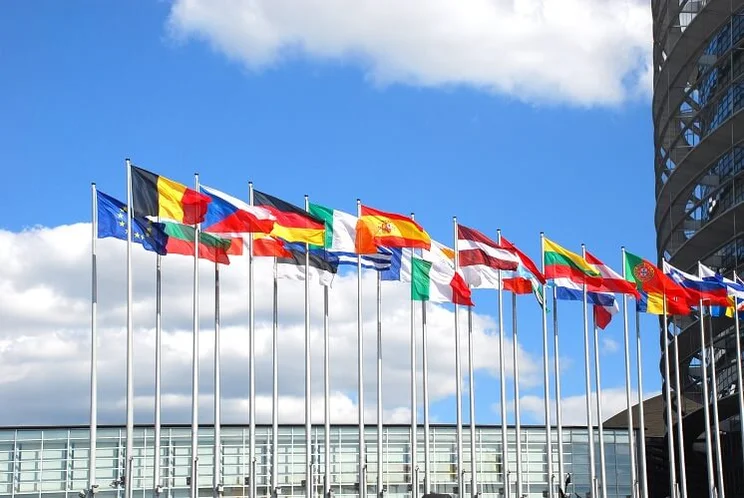 Flags of the countries of the European Union outside European parliament